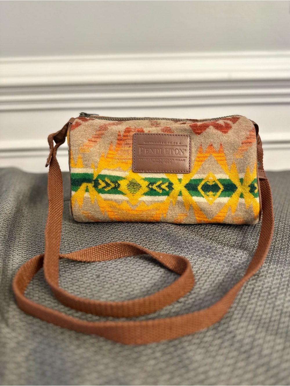 Pendleton Chief Joseph Khaki Wool Travel Kit Crossbody Bag